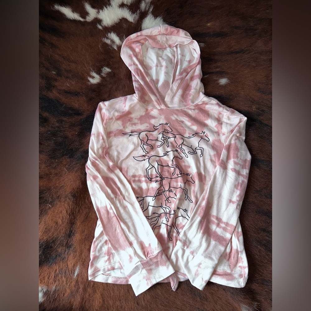 SOLD Pink Tie-Dye Hoodie with Horse Print